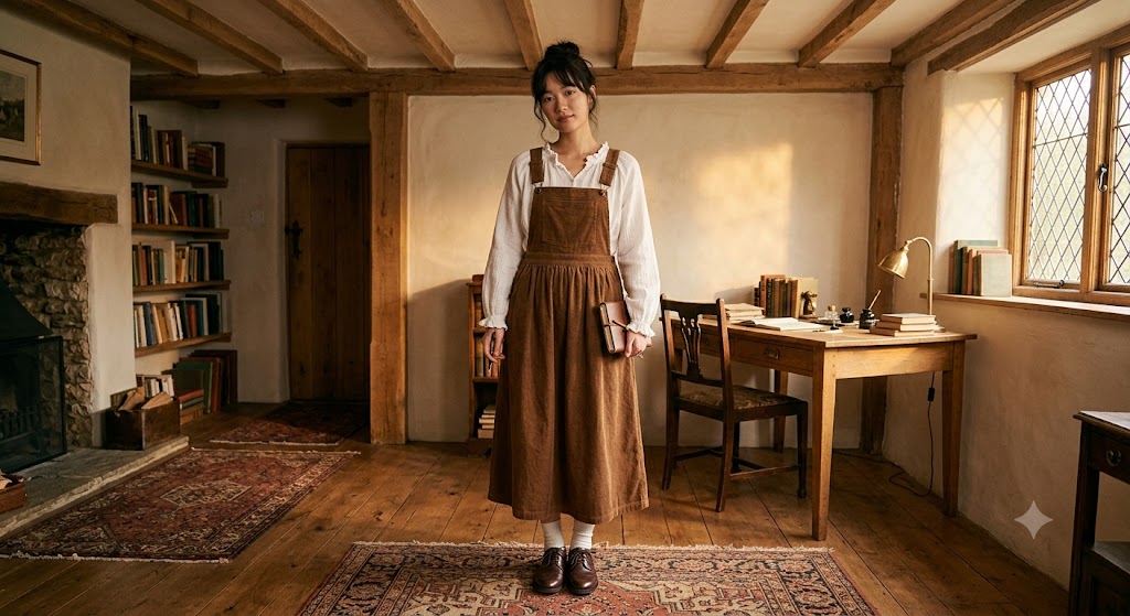 Cotton Gauze Poet Blouse and Corduroy Overalls